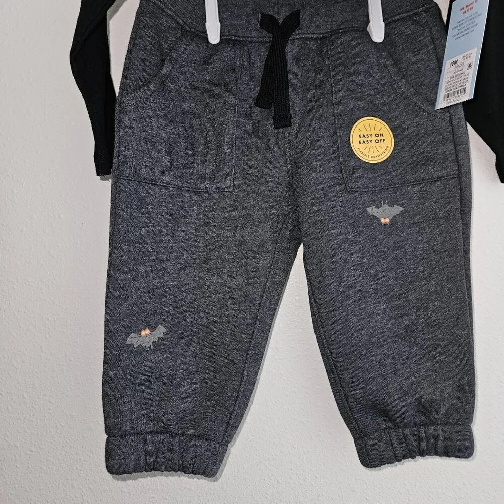 NEW Boo Bats Halloween Outfit Shirt Pants Baby 12 Months Black Gray Cat & Jack